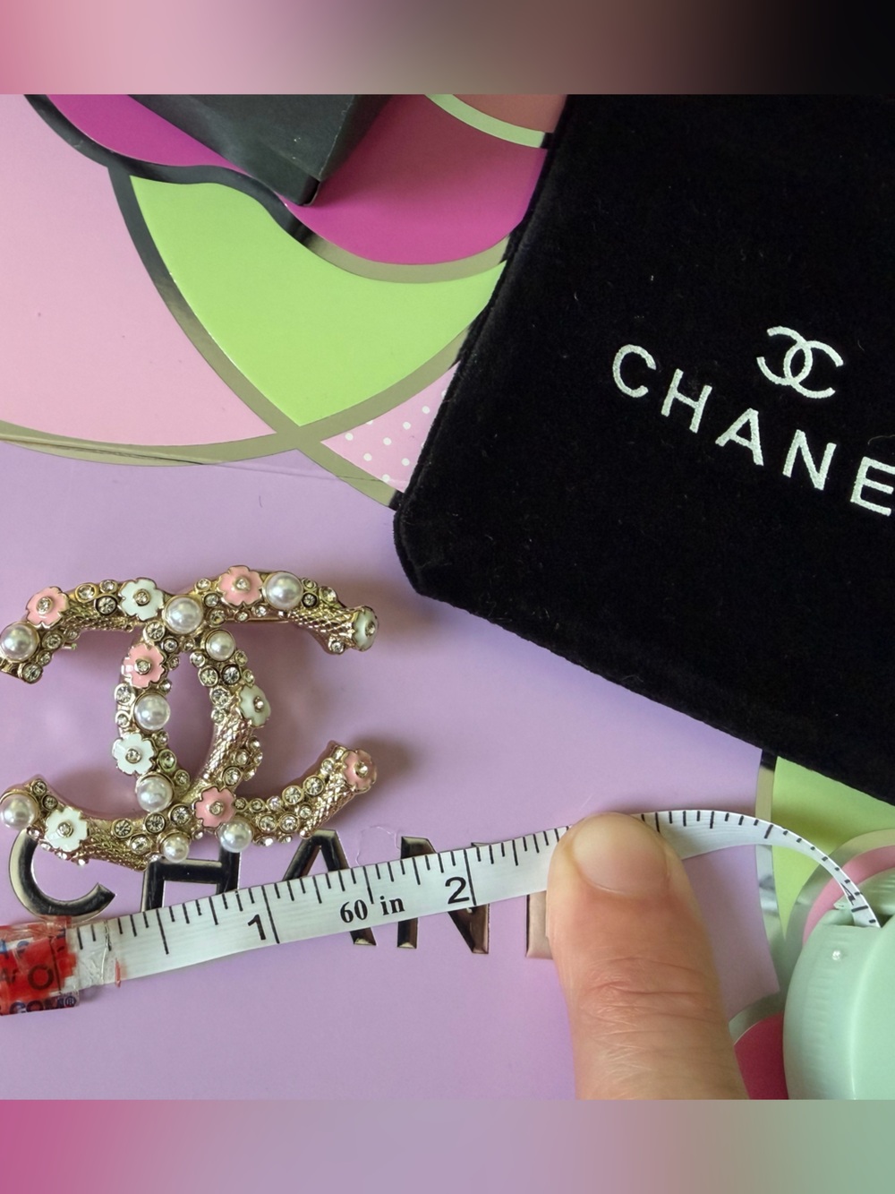 Chanel CC Logo Floral Pearl Rhinestone Brooch - Pink, White, Gold - Picture 9 of 9
